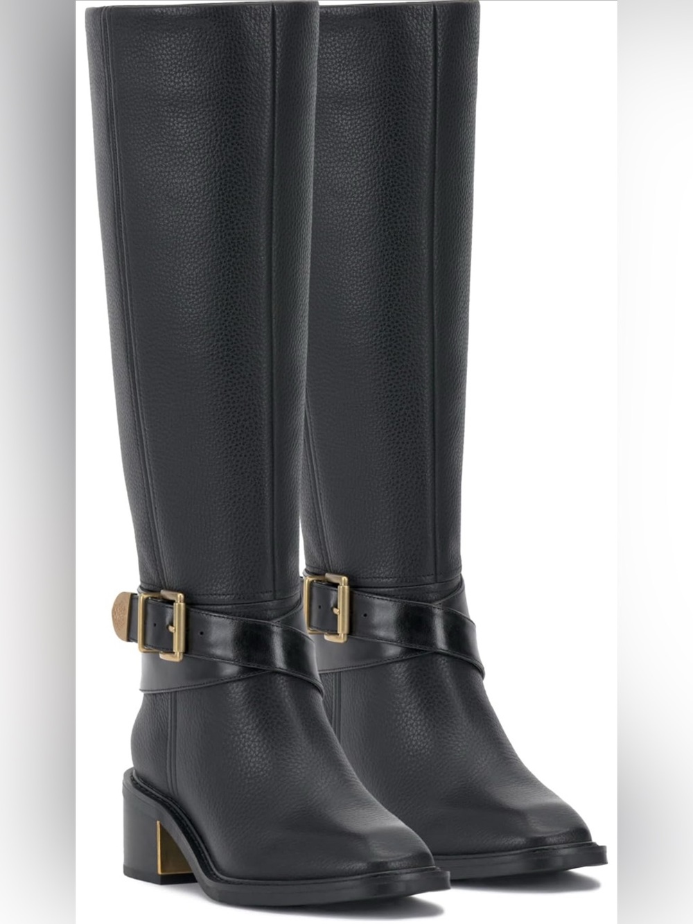 Vince Camuto Gini women Black Leather Over-the-Knee Buckle Boots, wide calf